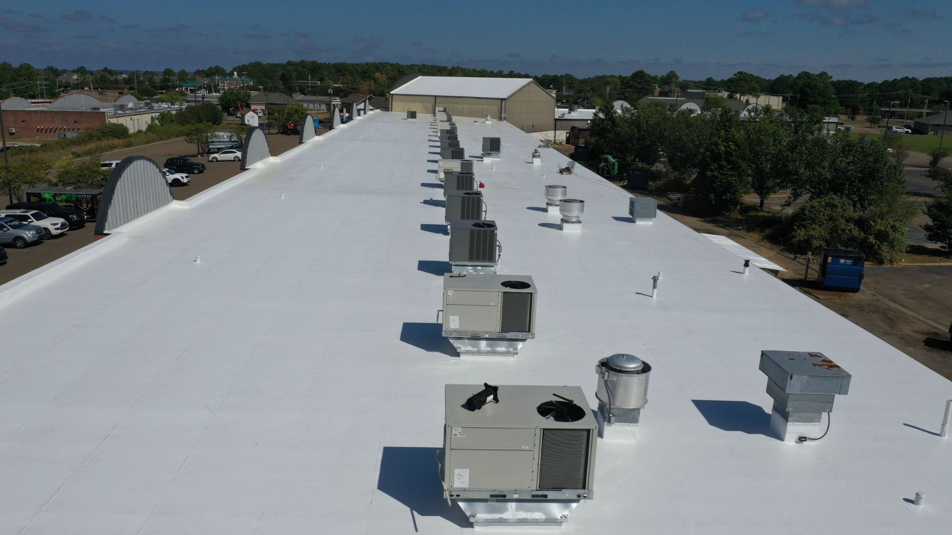 Commercial flat roof installation by Exceptional Roofing at Fannin Market in Brandon, Mississippi