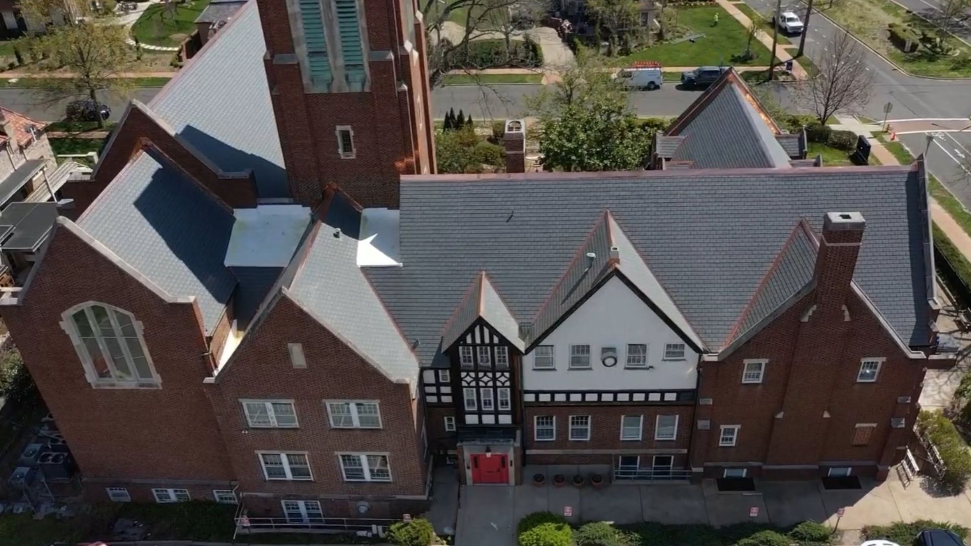 Specialty slate roof restoration on historic church in St. Louis, Missouri by Exceptional Roofing